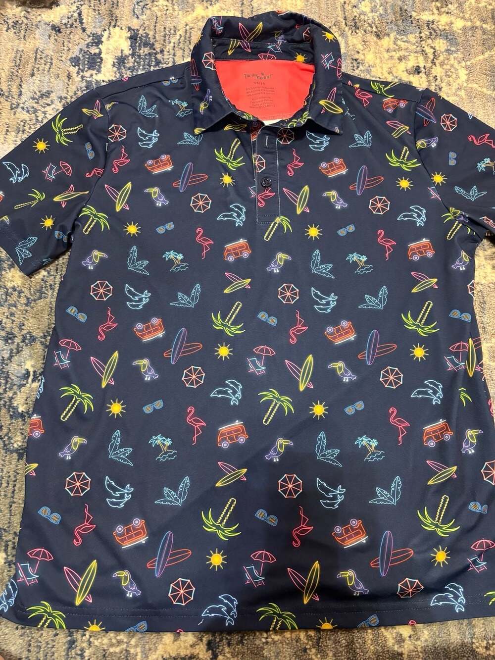 Birdie Bound Golf Polo Size 14/16 Neon Beach Print